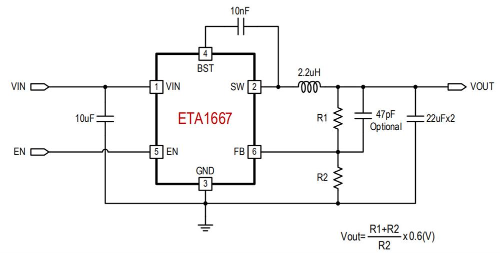 供应ETA1667FSG-17V, 3A高效同步降压变换器