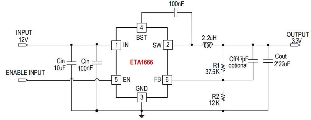 供应ETA1666FD2G-4.5A高效同步降压变换器