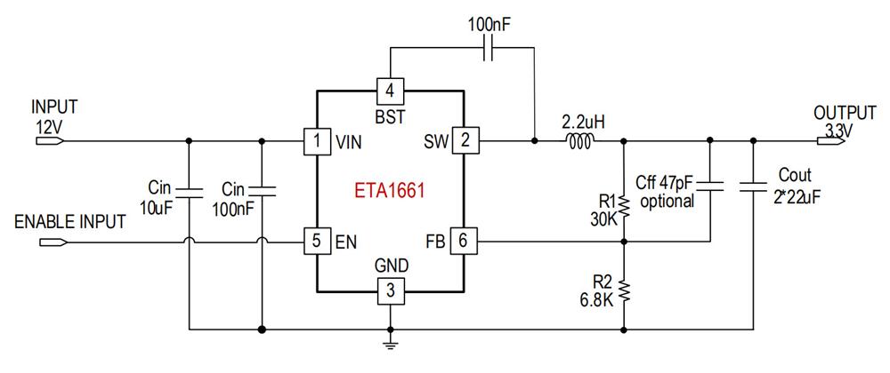供应ETA1661FSG-18V, 4A高效同步降压变换器