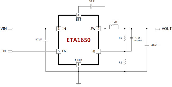 供应ETA1650FSG-17V, 2A高效同步降压变换器
