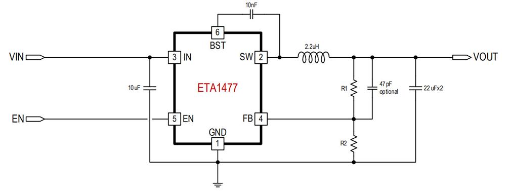 供应ETA1477S2G-18V/2A高效同步降压变换器