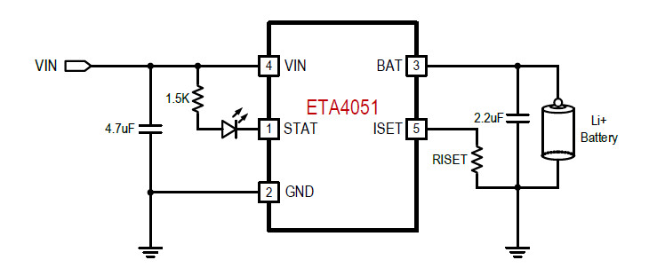 供应ETA4051S2F-1A全集成线性充电器