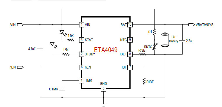 供应ETA4049D3K-1A全集成线性充电器