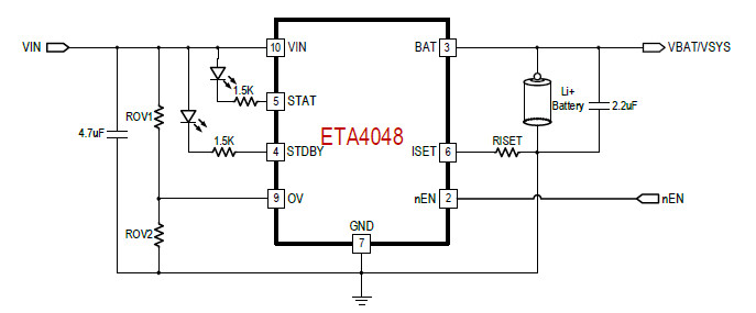 供应ETA4048D3K-1A全集成线性充电器