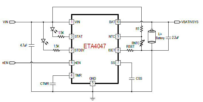 供应ETA4047D3K-1A全集成线性充电器