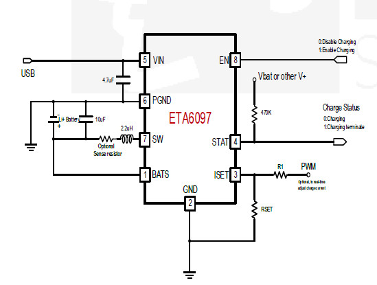供应ETA6097D6I-2.5A开关模式电池充电器