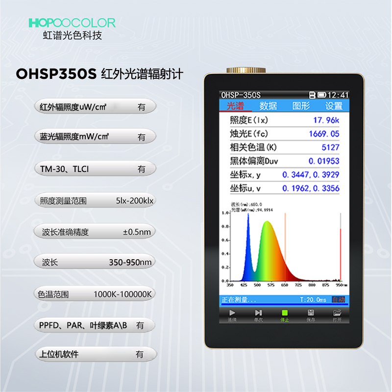 红蓝光波长辐照度测试 OHSP350S光谱照度计