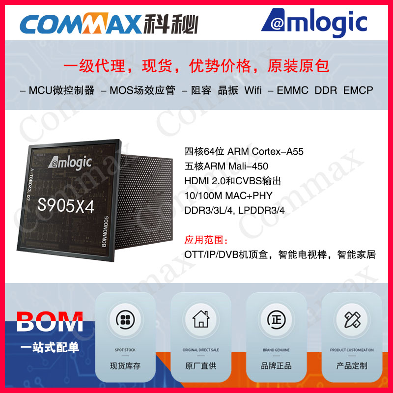 代理AMLOGIC晶晨S905X4/OTT/IP/DVB机顶盒智能电视棒家居四核CPU处理器