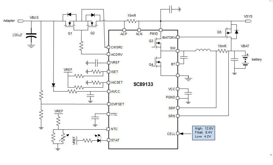 SC89133-1-3节锂电池的高效同步充电芯片