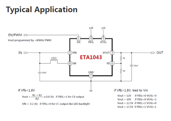 科瑞芯供应ETA1043-14V同步升压芯片