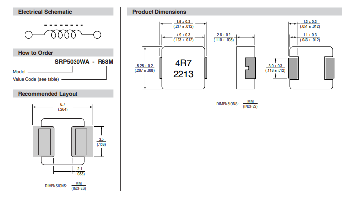 供应 SRP5030WA-4R7M 固定电感器