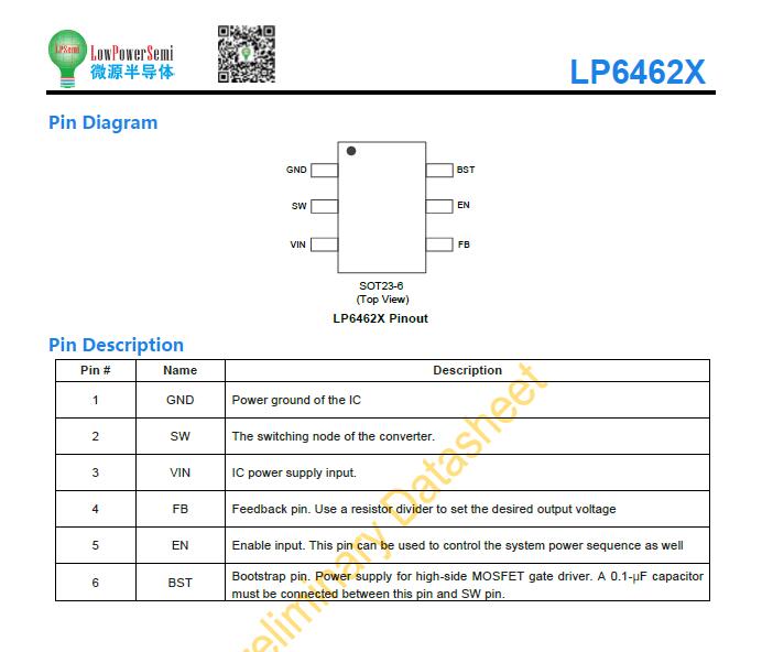 供应微源LP6462S 4.5V–30V同步降压转换器