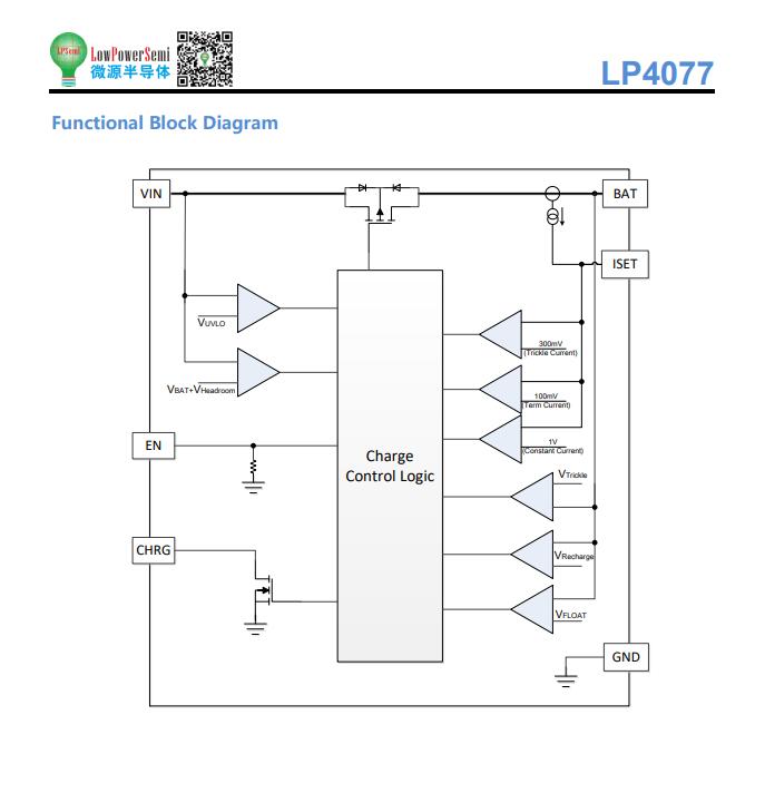 供应微源 LP4077 300mA单电池线性充电器