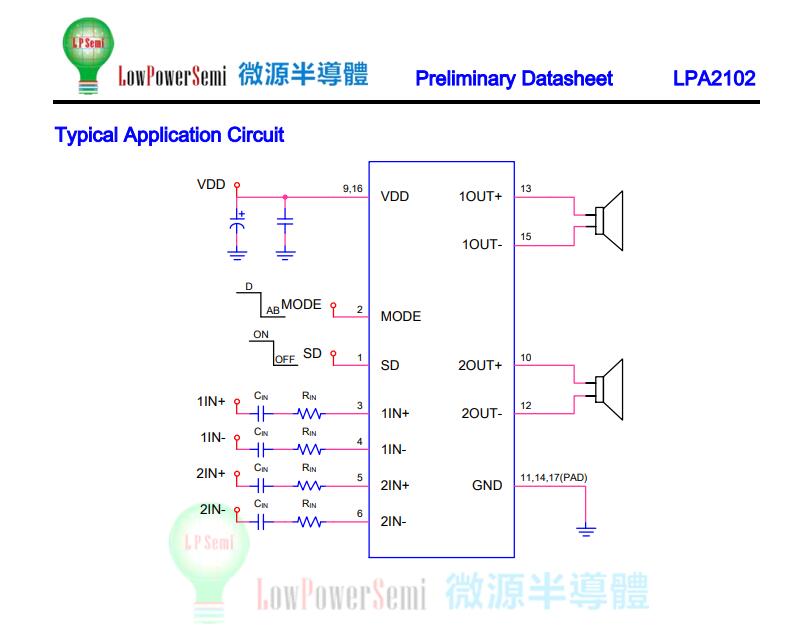 供应LPA2102 微源双通道音频放大器
