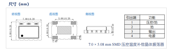 温补晶振 7.0 × 5.08 × 1.9 mm 陶瓷 SMD 封装