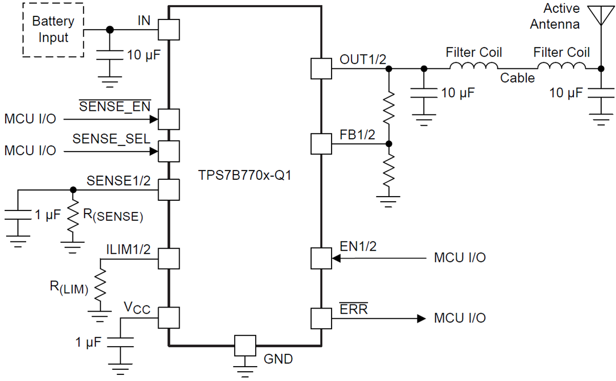 Ӧõ·ͼ - Texas Instruments TPS7B7701/02-Q1/˫ͨLDO